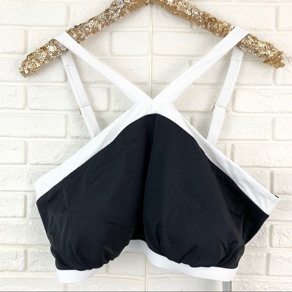 Coastal Blue high halter bikini top colorblock NEW - Picture 3 of 7